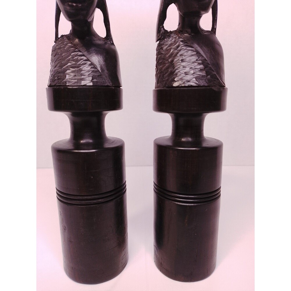 Vintage Mid-Century African Hand-Carved Ebony Wood Candlesticks - Picture 13 of 16